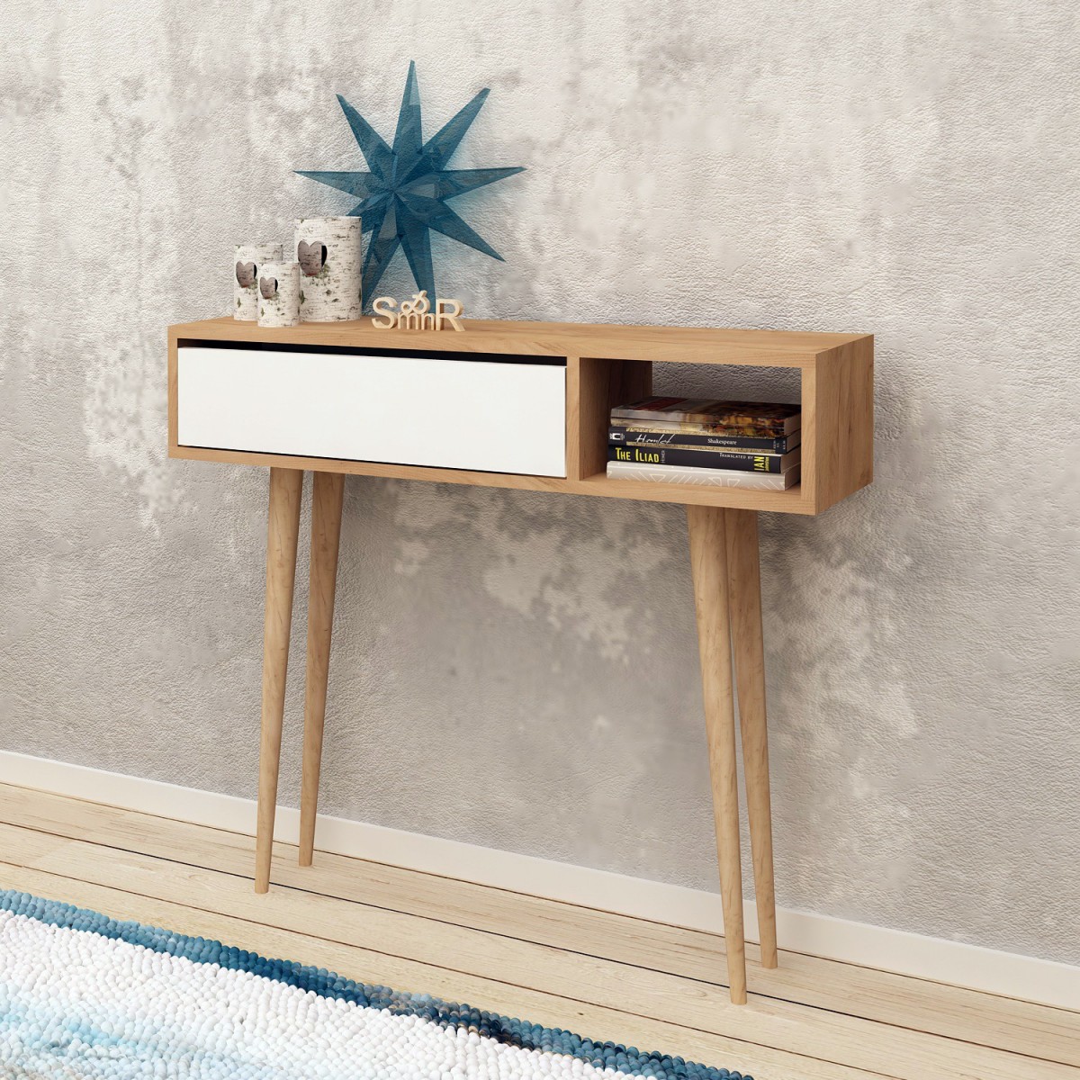 Hanah Home Konzolový stolek Oseyo 100 cm dub přírodní/bílý - Obrázek 2