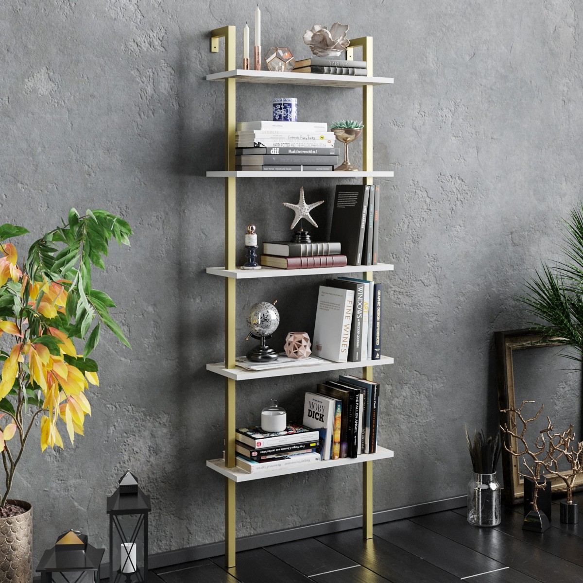 Kalune Design Mramorová knihovna Paulas bílá/zlatá - Obrázek 2
