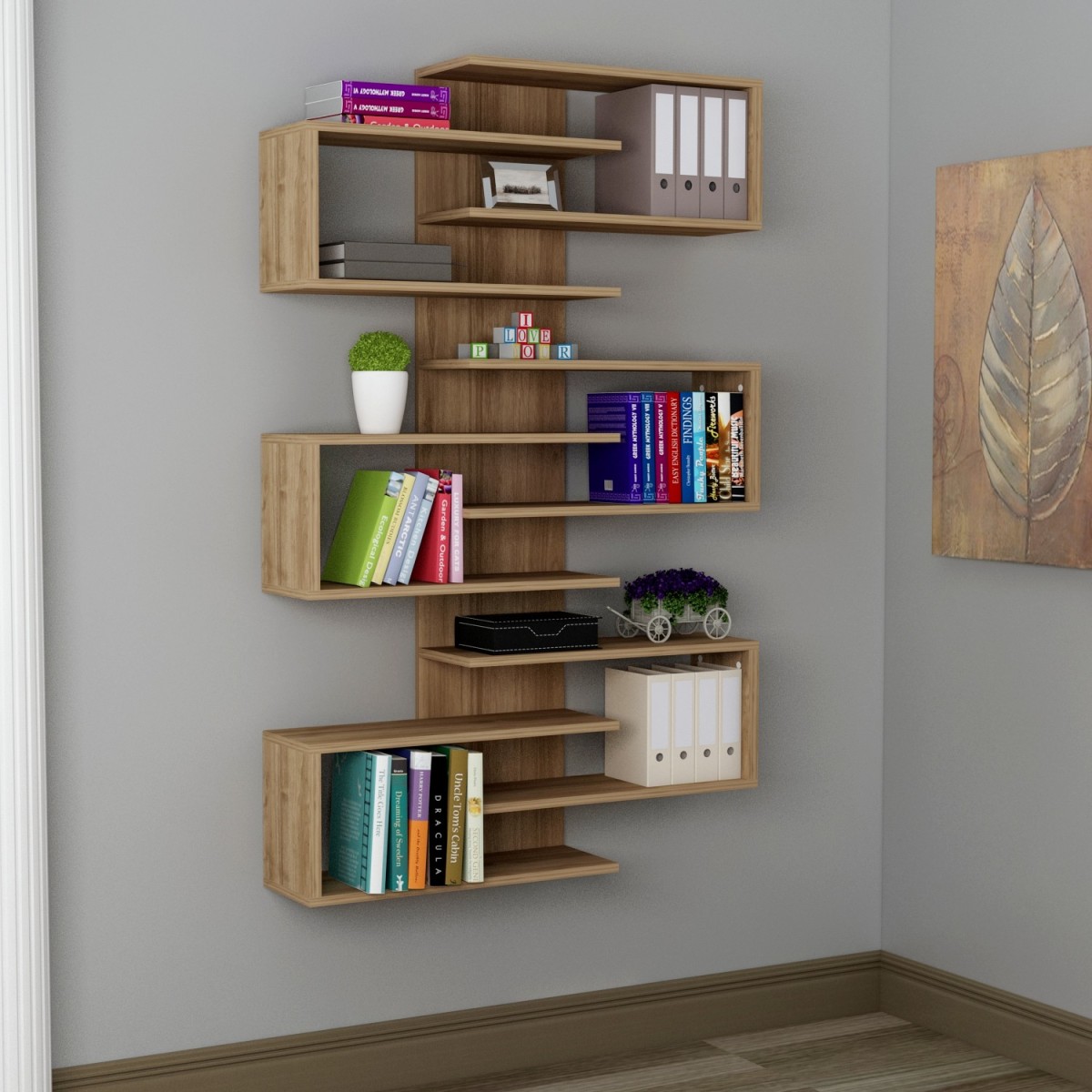 Kalune Design Nástěnná knihovna Lotus ořech - Obrázek 2