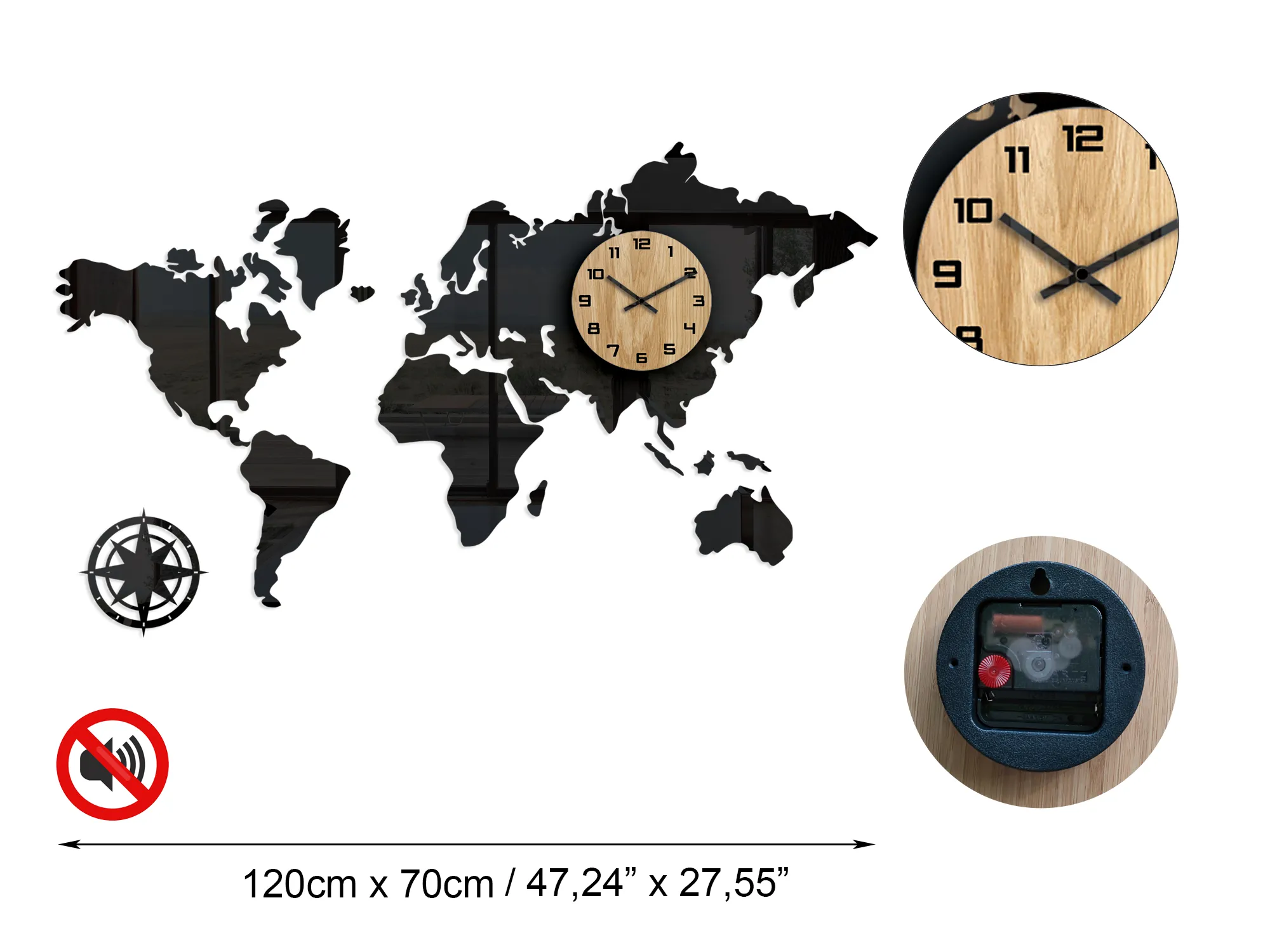 ModernClock 3D nalepovací hodiny Continents černé - Obrázek 2