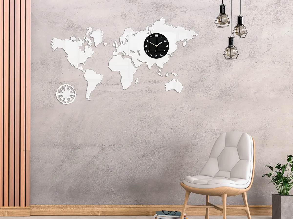 ModernClock 3D nalepovací hodiny Mapa světa bílé - Obrázek 2