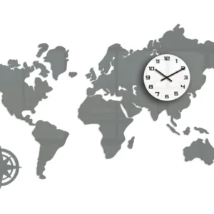 ModernClock 3D nalepovací hodiny Mapa světa šedé