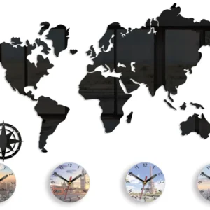 ModernClock 3D nalepovací hodiny World map černá
