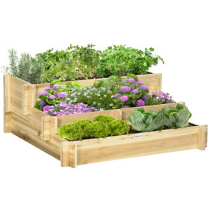 OUTSUNNY Vyvýšený záhon třípatrový dřevěný 93 x 35 x 93 cm světlé dřevo