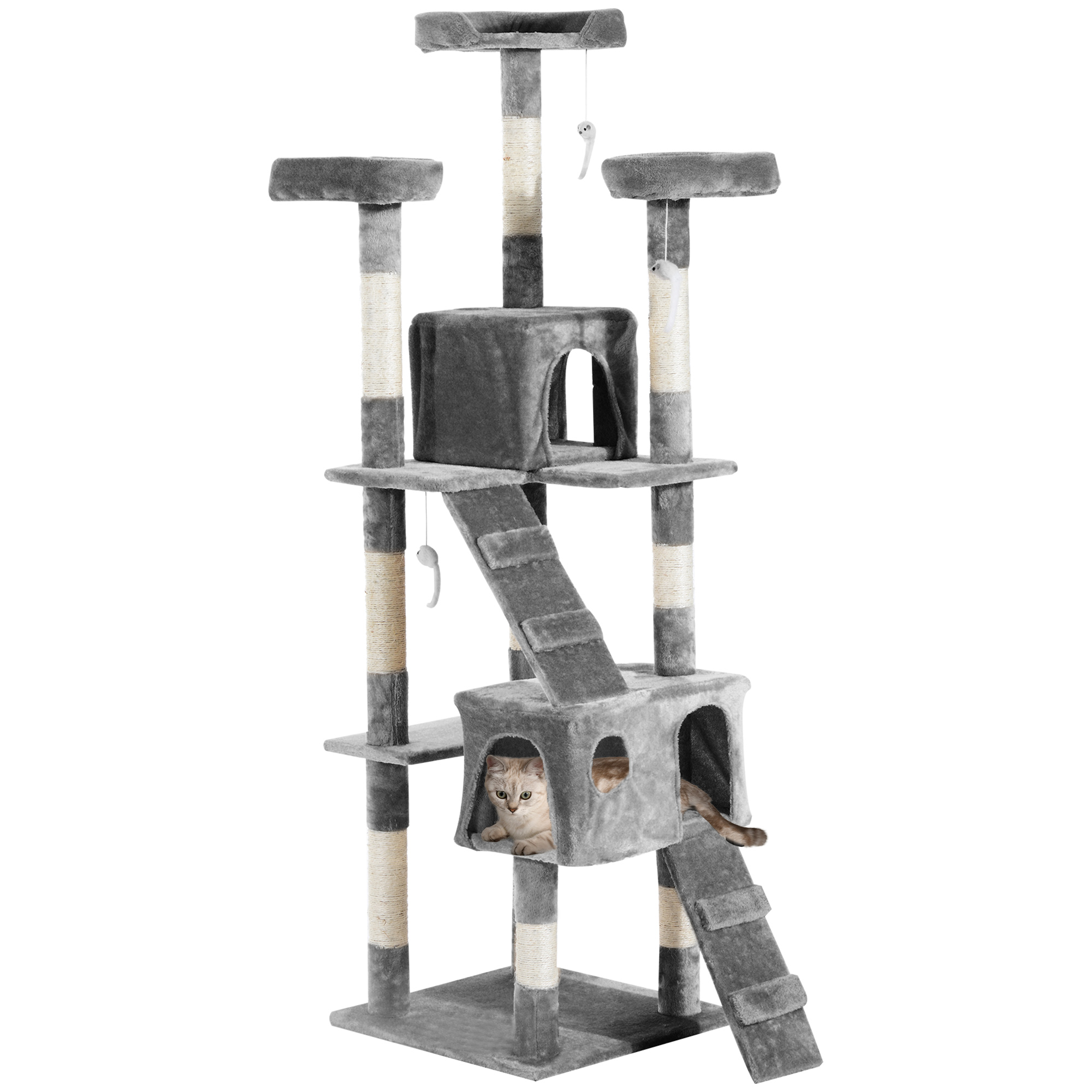 PAWHUT Kočičí strom škrabadlo XXL 49 x 173 x 49 cm šedá