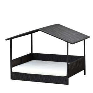 PAWHUT Ratanový přístřešek pro psy s polštářem 98 x 73 x 69 cm hnědá