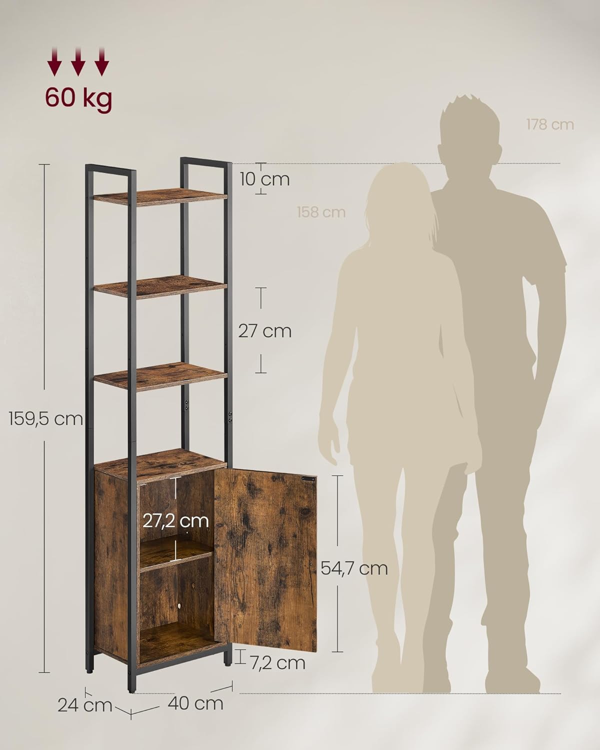SONGMICS Knihovna Vasagle Koudy 160 cm hnědá/černá - Obrázek 2