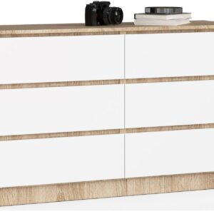 Ak furniture Komoda Kuba 120 cm 6 šuplíků dub sonoma/bílá