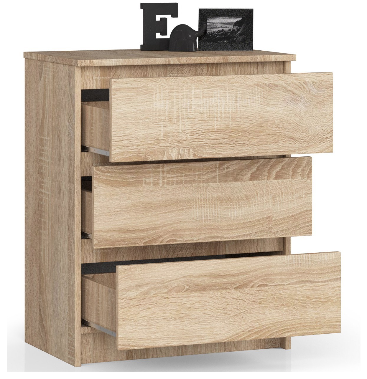Ak furniture Komoda Kuba 60 cm - 3 zásuvky dub sonoma - Obrázek 2