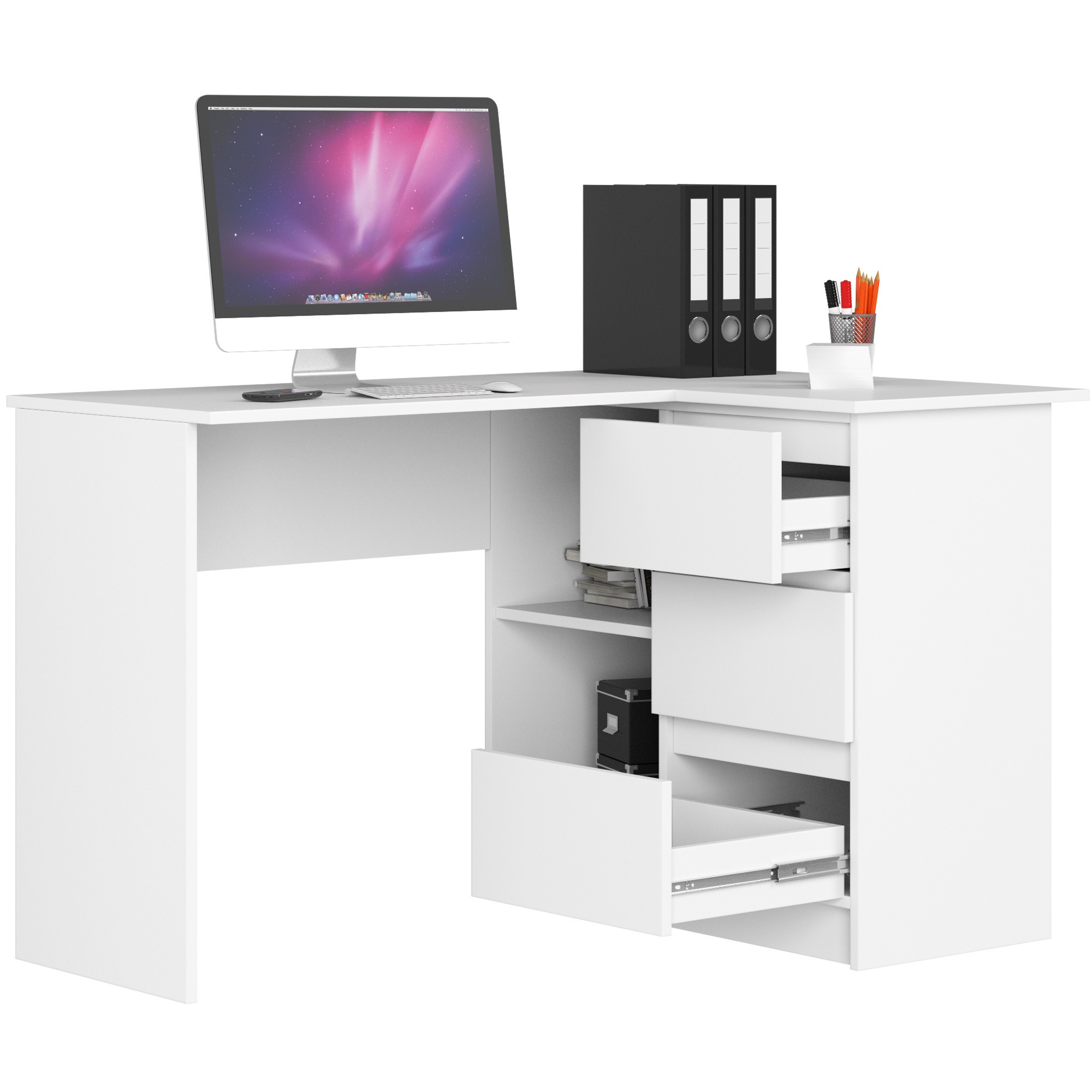 Ak furniture Rohový psací stůl B16 124 cm bílý pravý - Obrázek 2