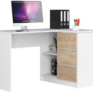 Ak furniture Rohový psací stůl B16 124 cm bílý/dub sonoma pravý