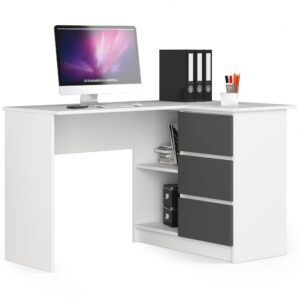 Ak furniture Rohový psací stůl B16 124 cm bílý/šedý pravý