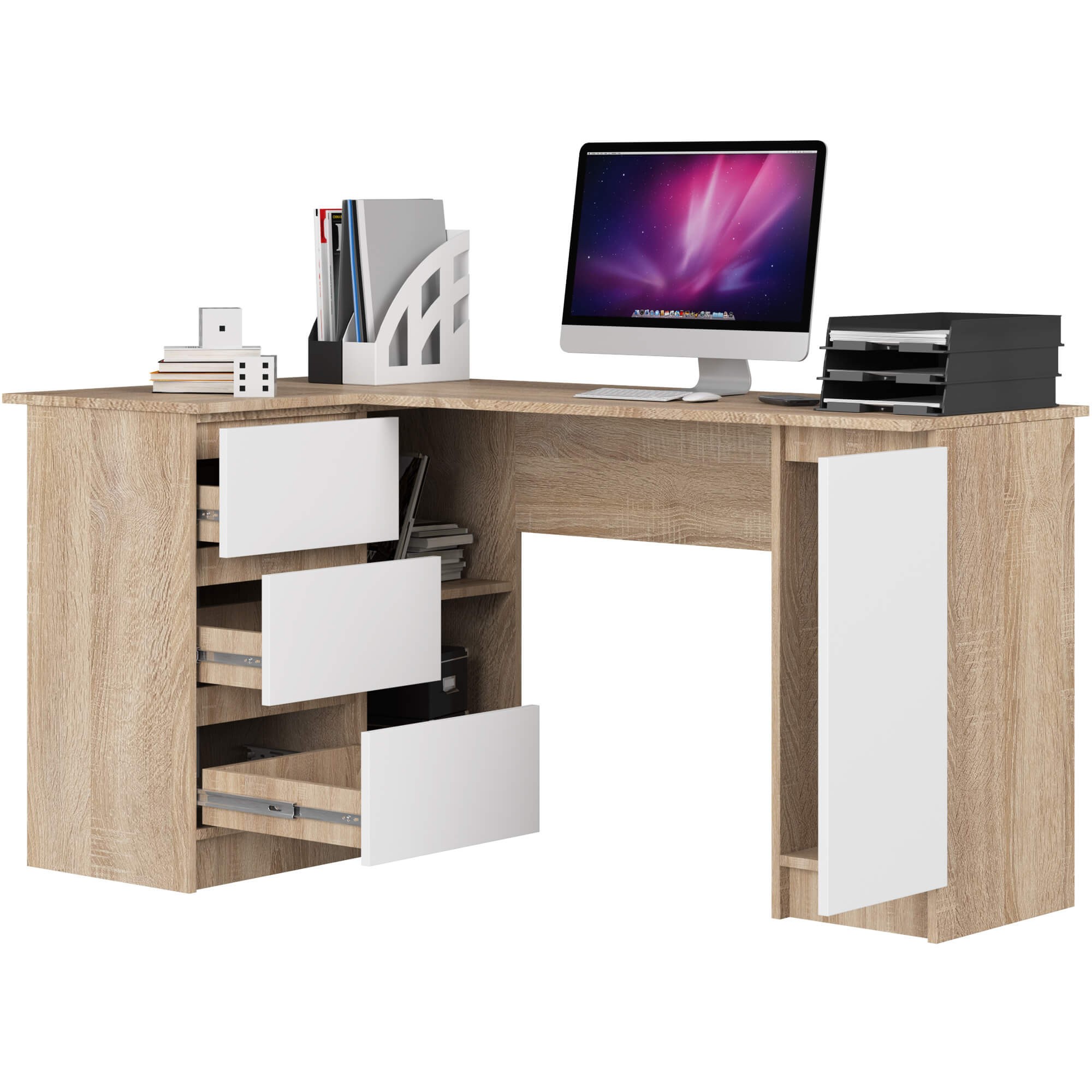 Ak furniture Rohový psací stůl B20 155 cm dub sonoma/bílý levý - Obrázek 2
