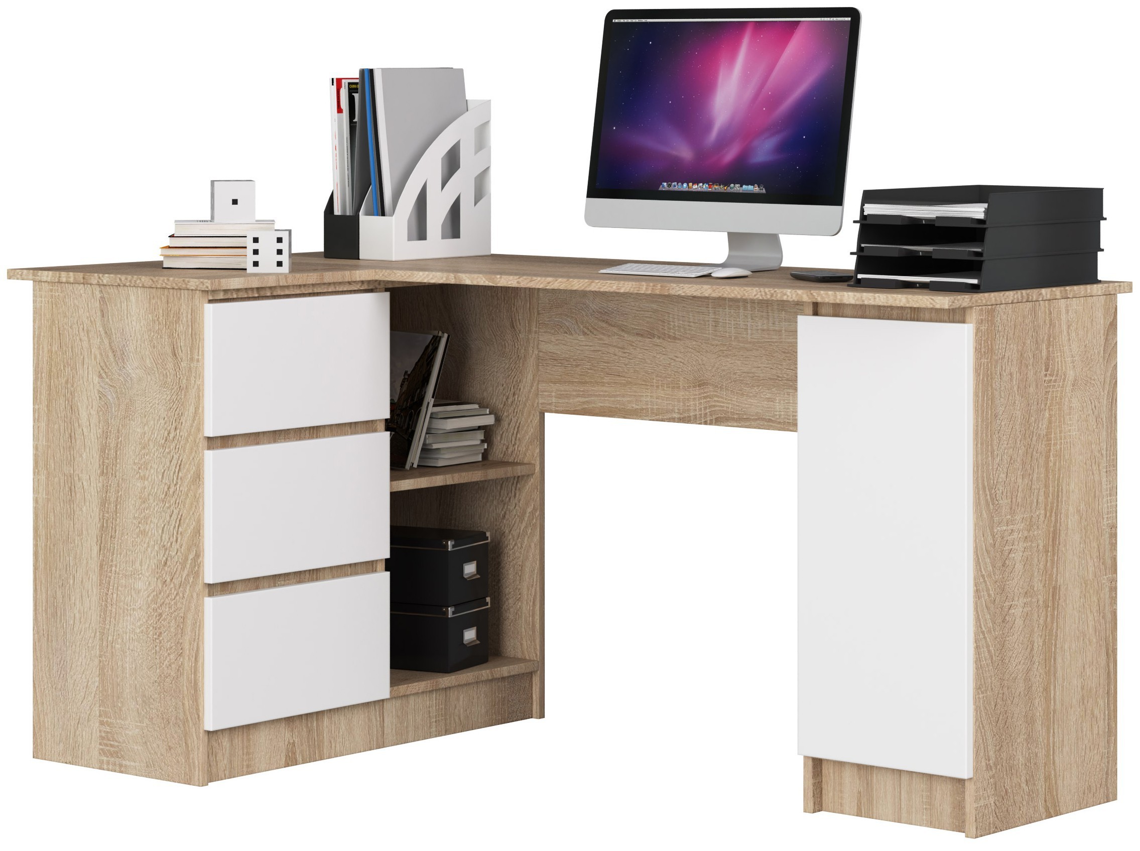 Ak furniture Rohový psací stůl B20 155 cm dub sonoma/bílý levý