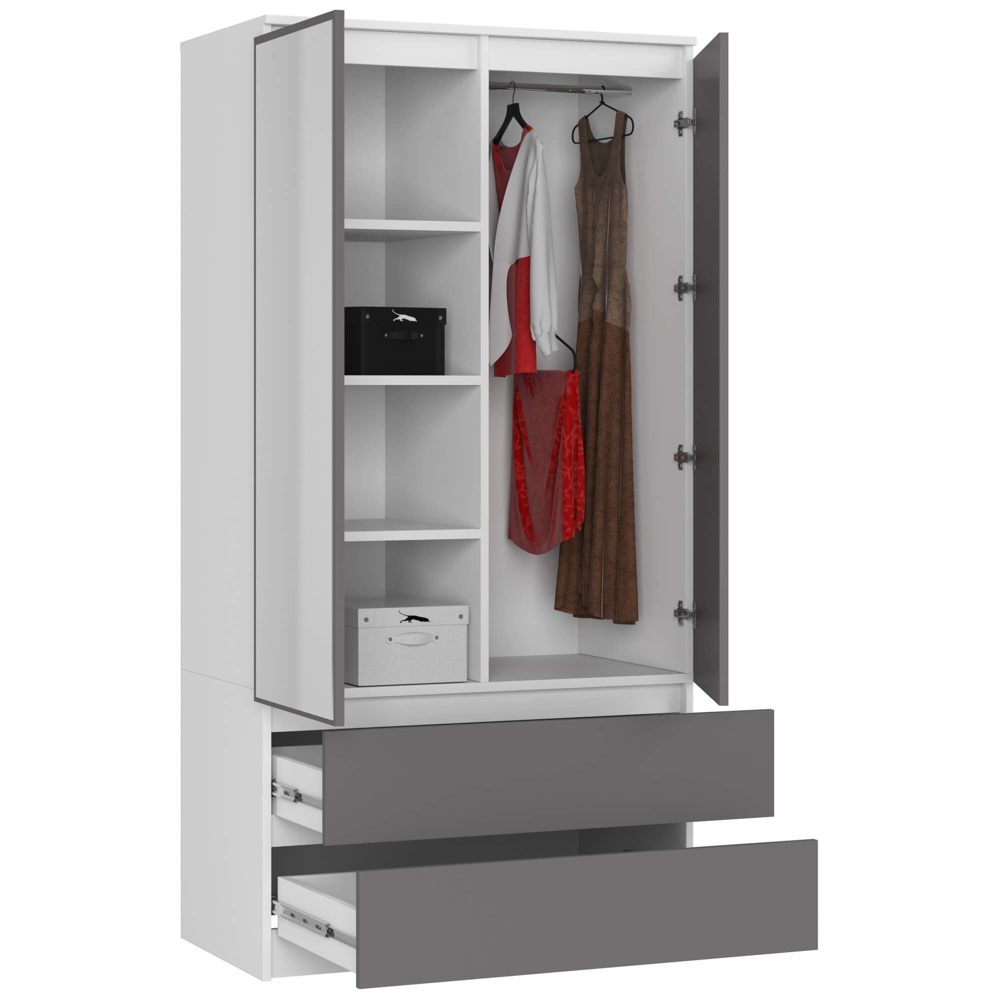 Ak furniture Šatní skříň Star se zrcadlem 90 cm bílá/grafitově šedá - Obrázek 2