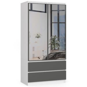 Ak furniture Šatní skříň Star se zrcadlem 90 cm bílá/grafitově šedá