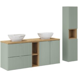Comad Koupelnová sestava Line Reed Green se skřínkami a umyvadly 140 cm zelená/dub evoke