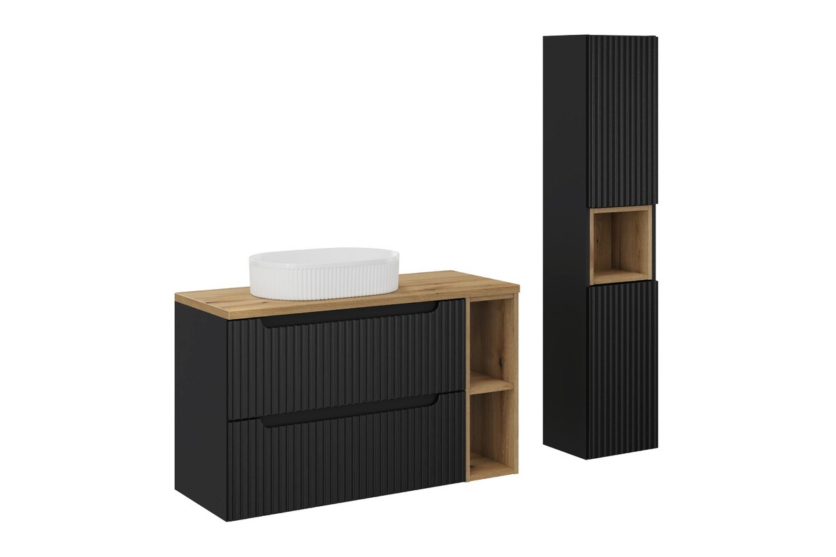 Comad Koupelnová sestava Nova Black 100 cm se skříňkami a umyvadlem černá/dub evoke