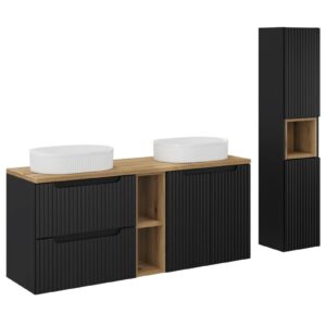 Comad Koupelnová sestava Nova Black se skříňkami a umyvadly 140 cm černá/dub evoke