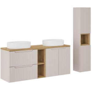 Comad Koupelnová sestava Nova Cashmere se skříňkami a umyvadly 140 cm kašmírová/dub evoke