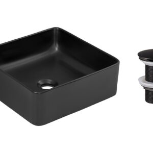 Comad Sada keramického umyvadla na desku a výpusti Slim 40 cm černá mat