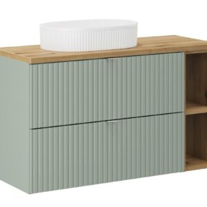 Comad Závěsná skříňka Line Reed Green s deskou a umyvadlem 100 cm zelená/dub evoke