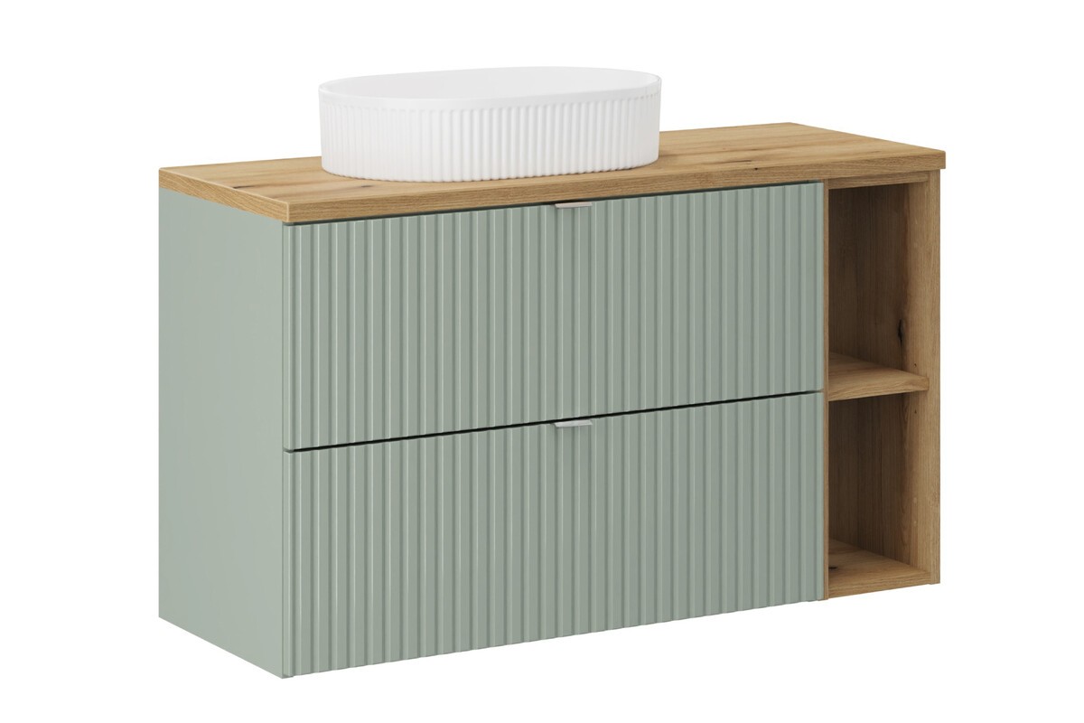 Comad Závěsná skříňka Line Reed Green s deskou a umyvadlem 100 cm zelená/dub evoke