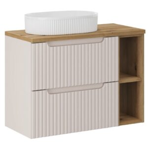 Comad Závěsná skříňka Nova Cashmere Beyond s deskou a umyvadlem 80 cm kašmírová/dub evoke