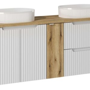 Comad Závěsná skříňka Nova White s deskou a umyvadly 140 cm bílá/dub evoke