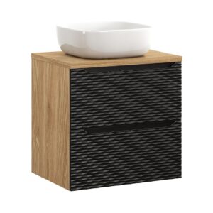 Comad Závěsná skříňka Ocean s deskou a umyvadlem 60 cm černá/dub olejovaný