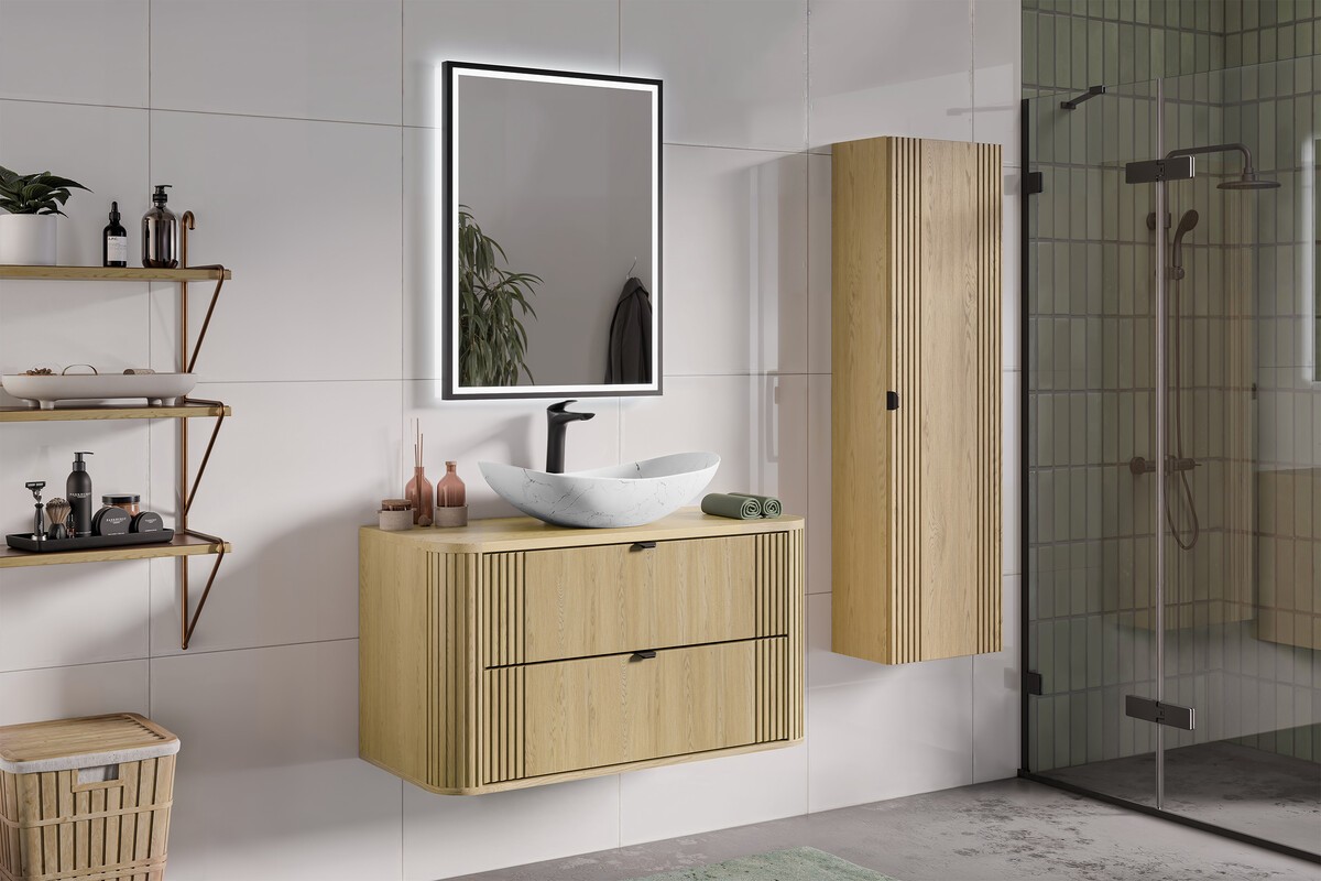 Comad Závěsná skříňka Ovalia s deskou a umyvadlem 100 cm dub Cremona - Obrázek 2