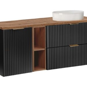 Comad Závěsná skříňka pod umyvadlo Casad s deskou a umyvadlem 140 cm černá/dub wotan