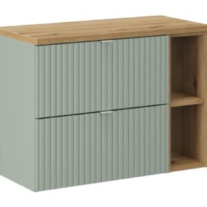 Comad Závěsná skříňka pod umyvadlo Line Reed Green I s deskou 80 cm zelená/dub evoke