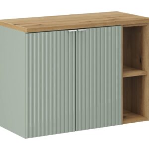 Comad Závěsná skříňka pod umyvadlo Line Reed Green II s deskou 80 cm zelená/dub evoke