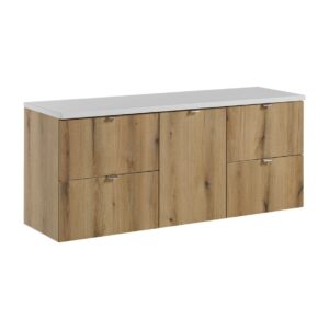 Comad Závěsná umyvadlová skříňka Nova Oak s deskou 140 cm dub evoke/bílá