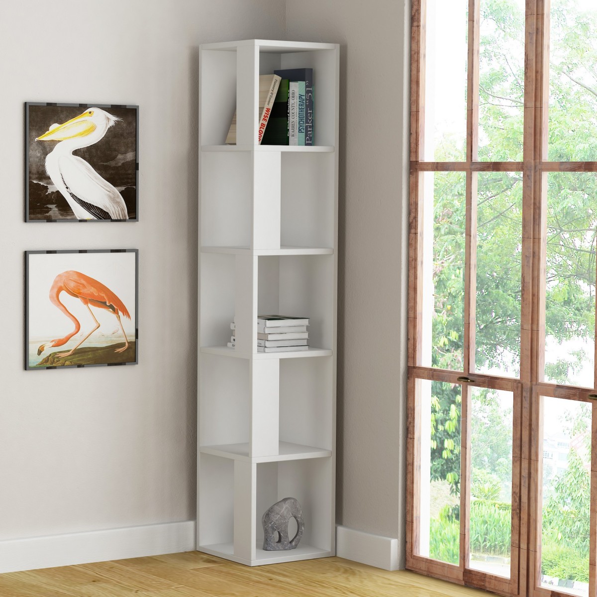 Kalune Design Rohová knihovna Piano bílá - Obrázek 2
