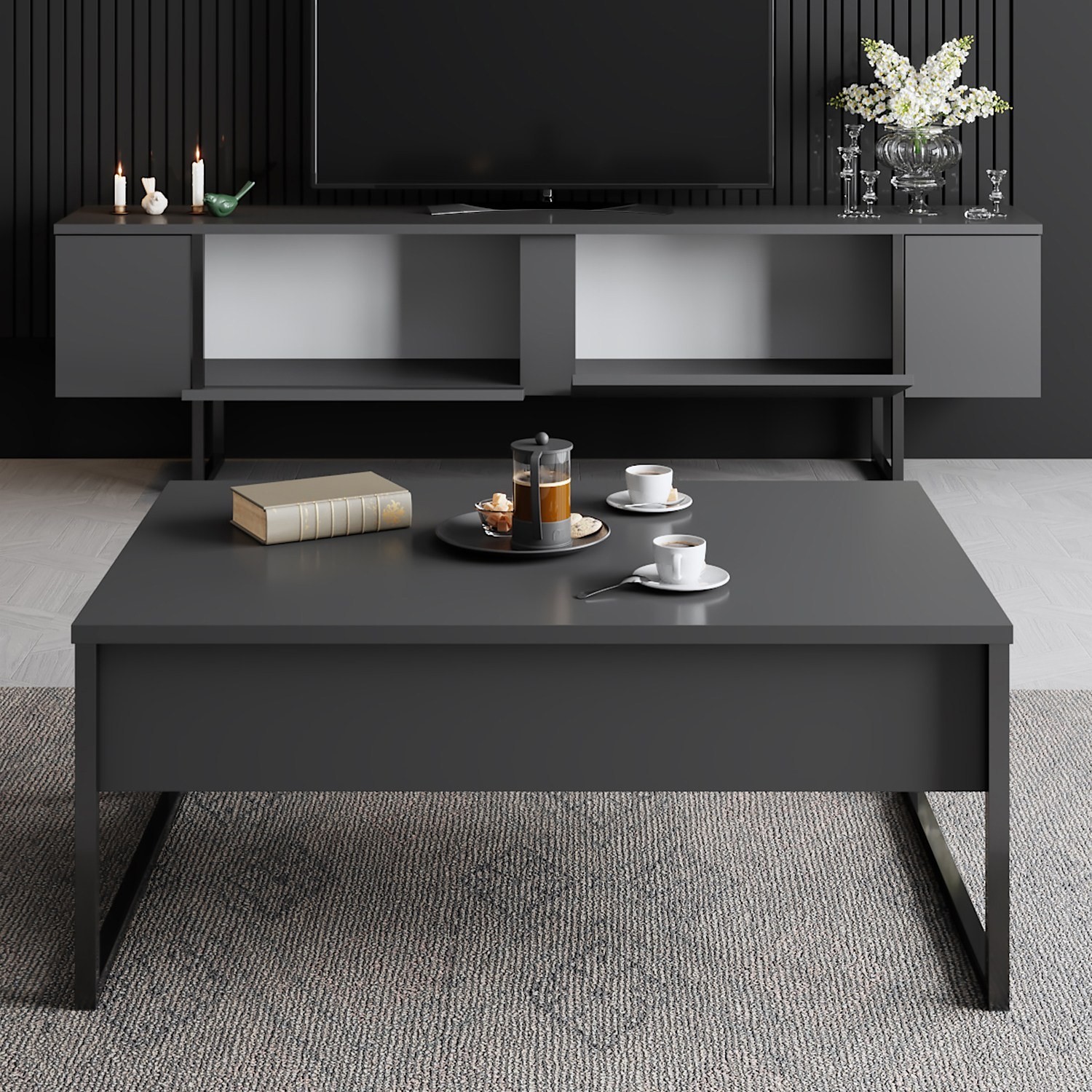Kalune Design Sada nábytku do obývacího pokoje Luxe antracit/černá II - Obrázek 2