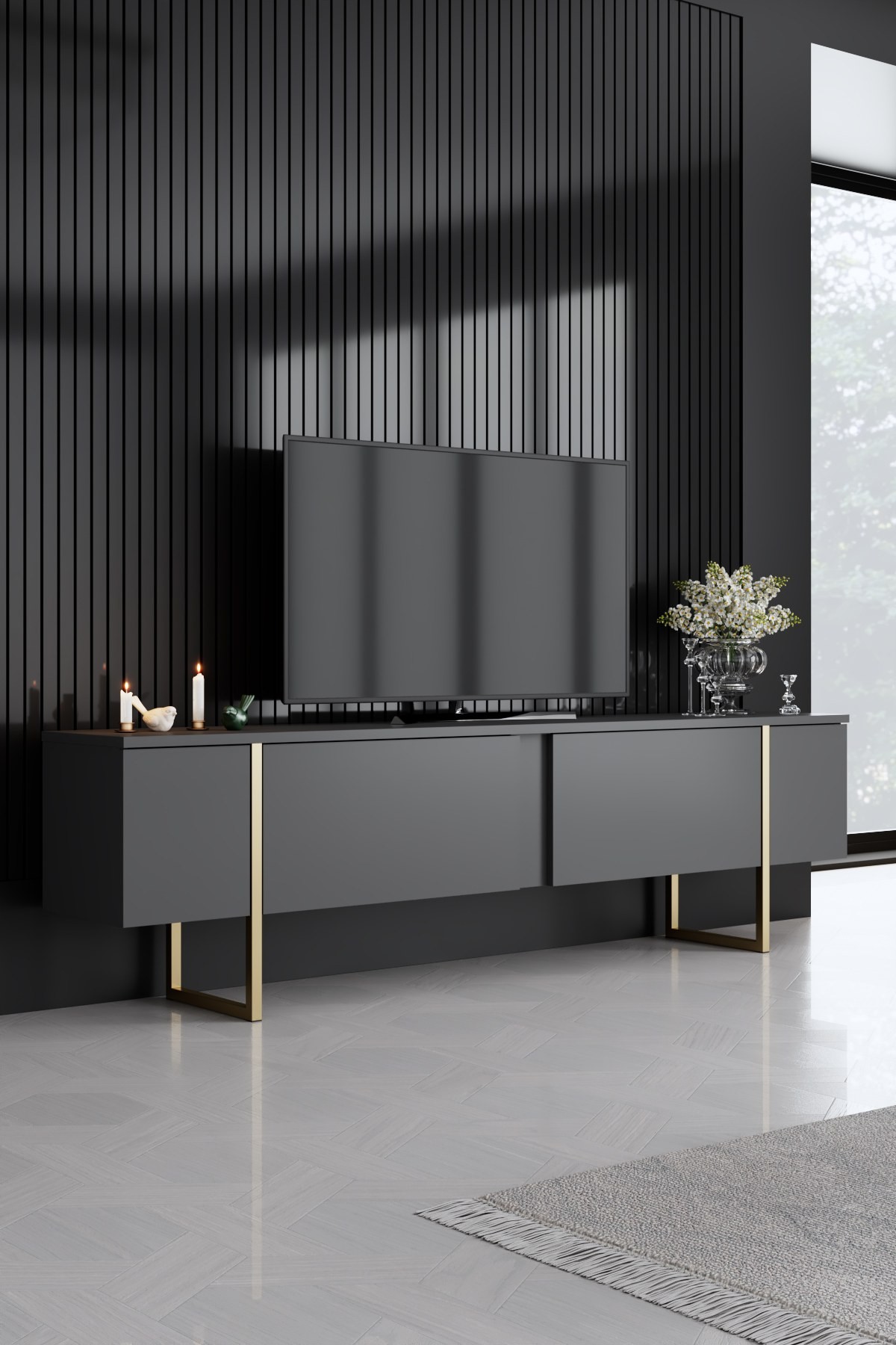 Kalune Design Sada nábytku do obývacího pokoje Luxe antracit/zlatá - Obrázek 2