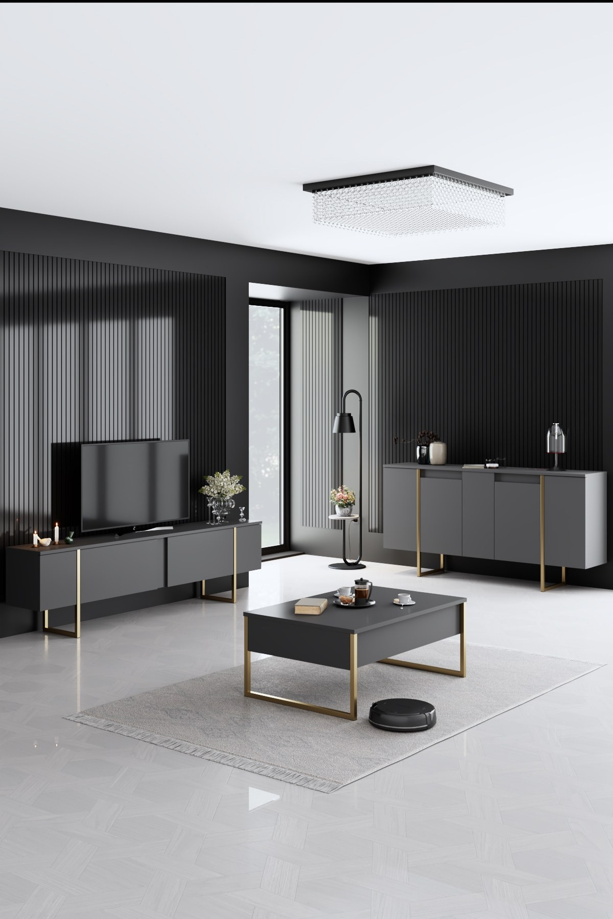 Kalune Design Sada nábytku do obývacího pokoje Luxe antracit/zlatá
