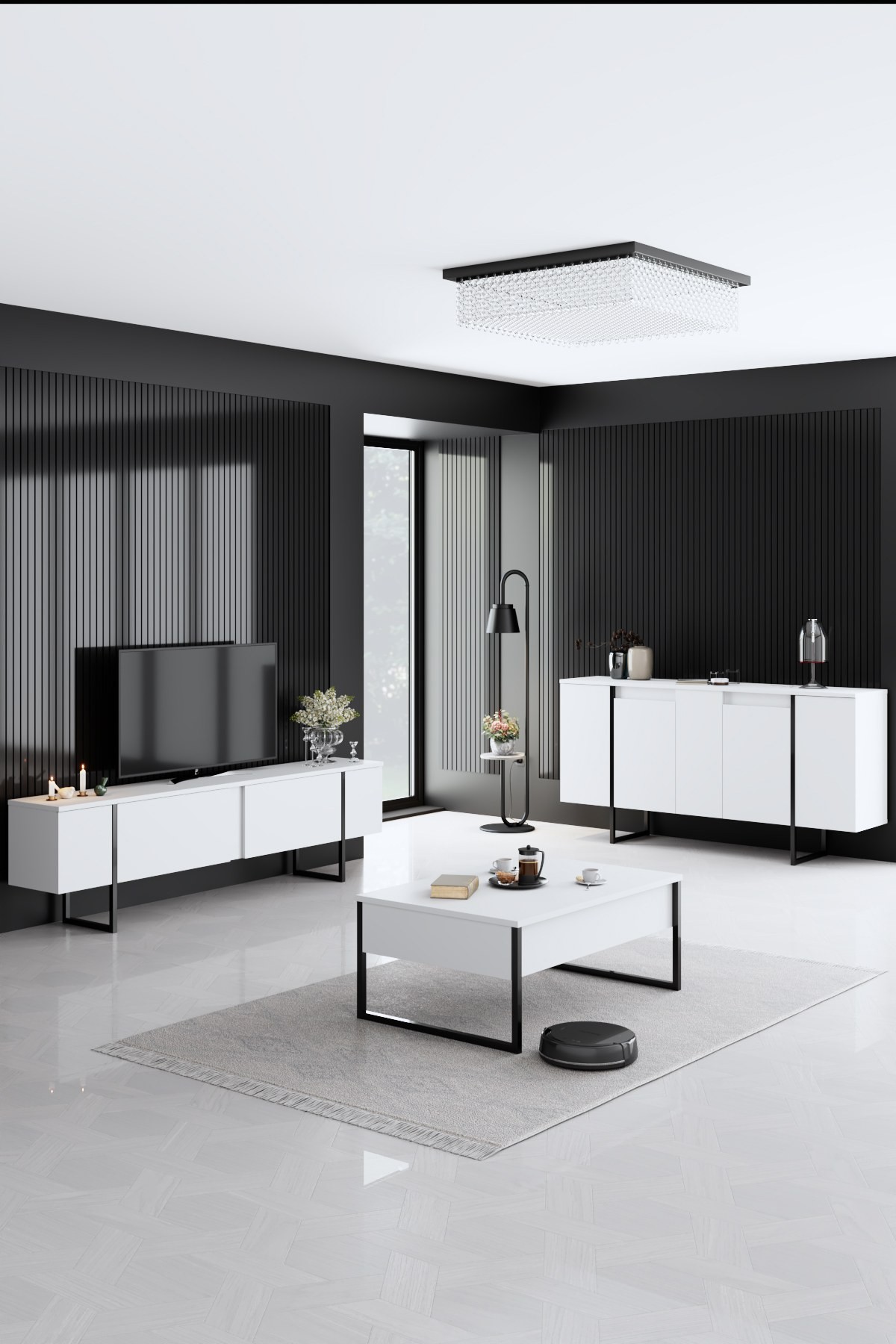 Kalune Design Sada nábytku do obývacího pokoje Luxe bílá/černá