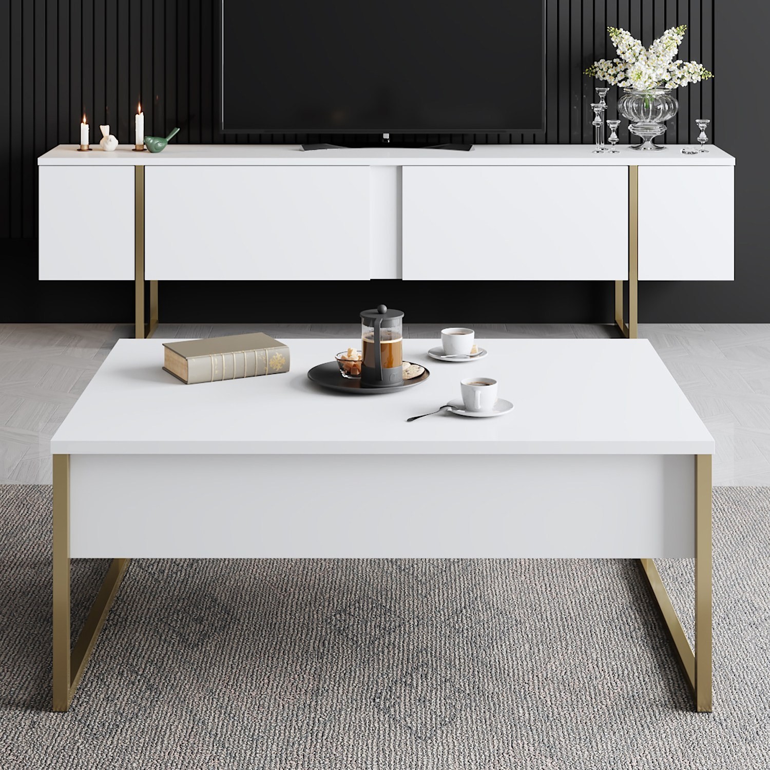 Kalune Design Sada nábytku do obývacího pokoje Luxe bílá/zlatá II - Obrázek 2