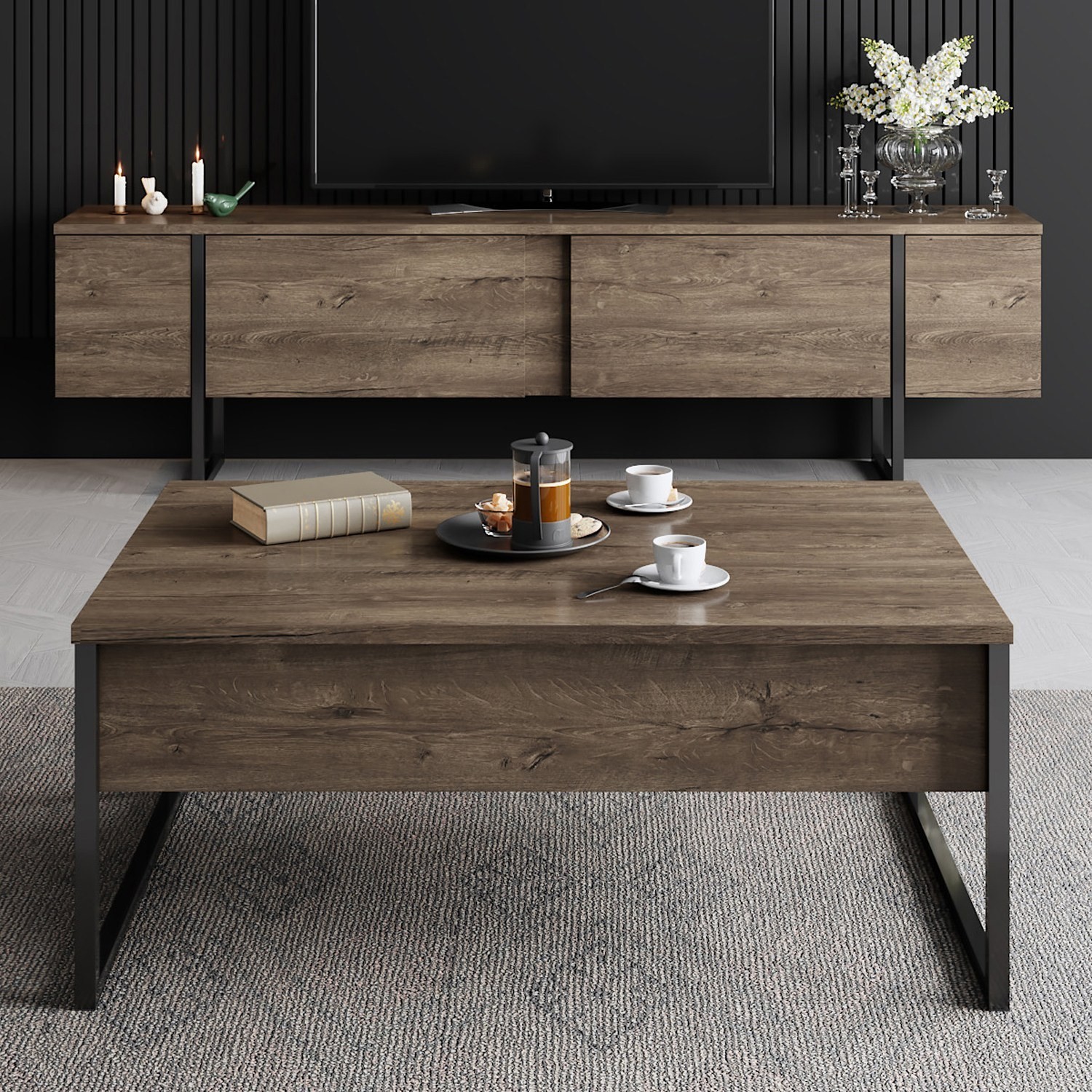 Kalune Design Sada nábytku do obývacího pokoje Luxe ořech/černá II - Obrázek 2