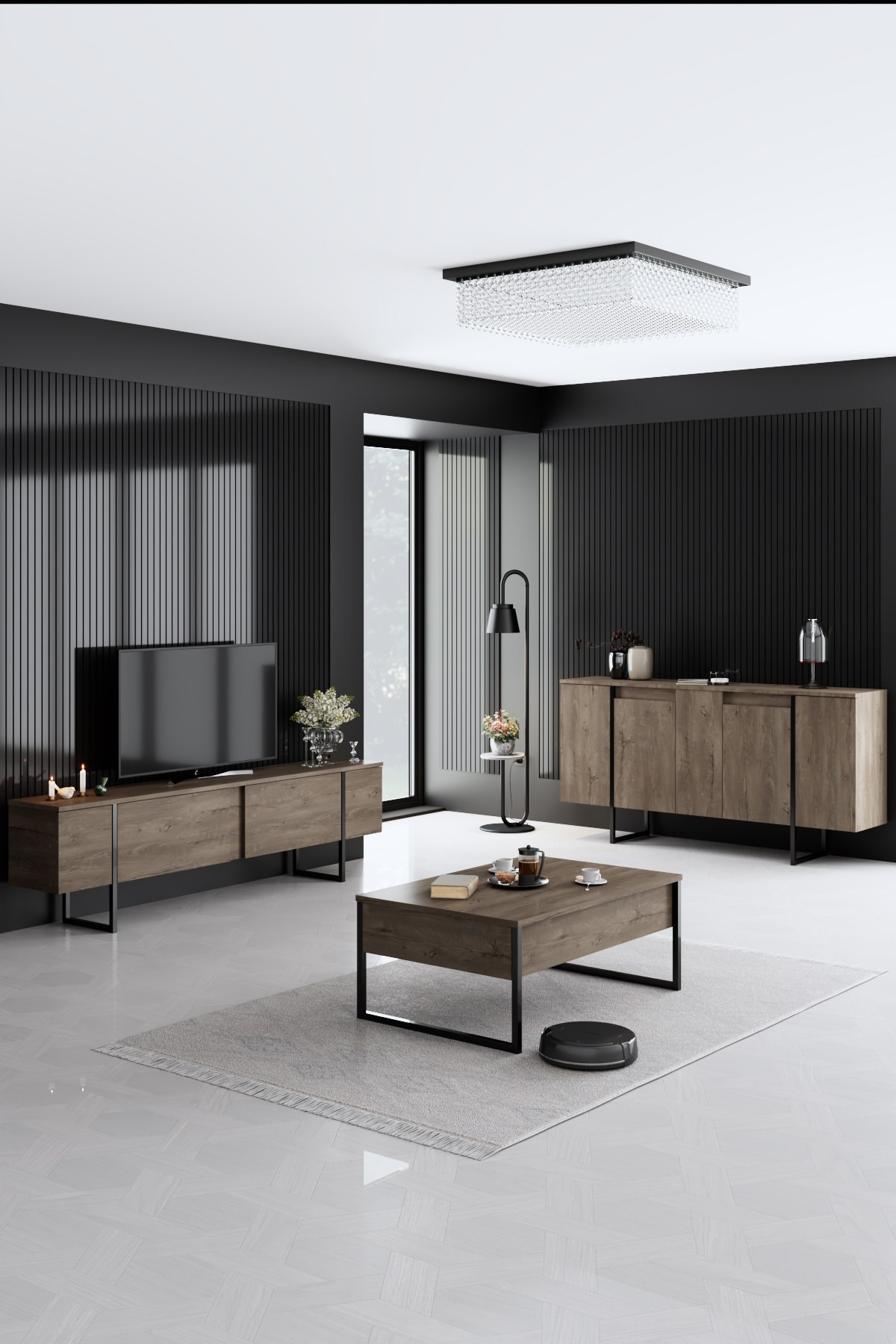 Kalune Design Sada nábytku do obývacího pokoje Luxe ořech/černá