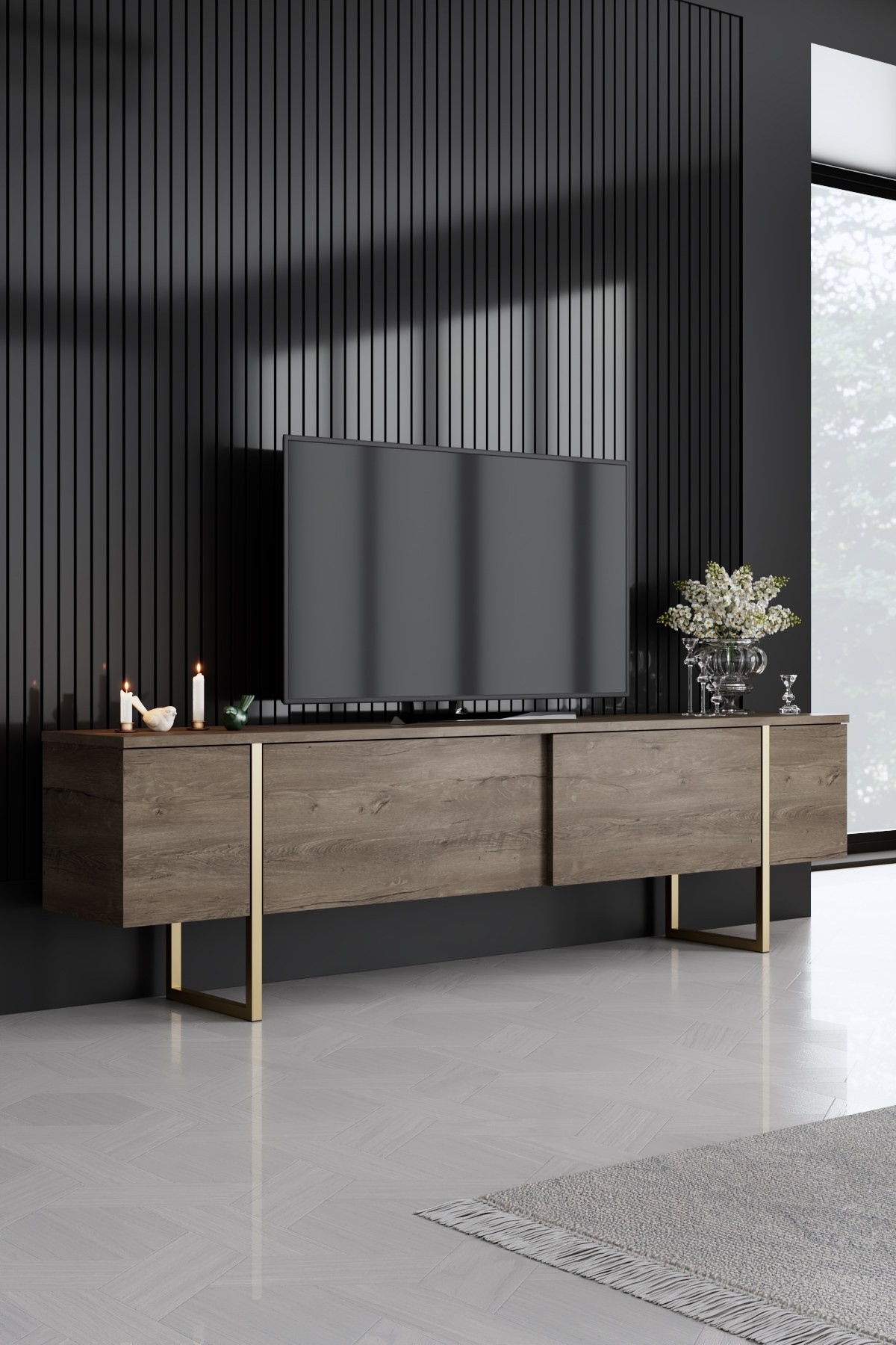 Kalune Design Sada nábytku do obývacího pokoje Luxe ořech/zlatá - Obrázek 2