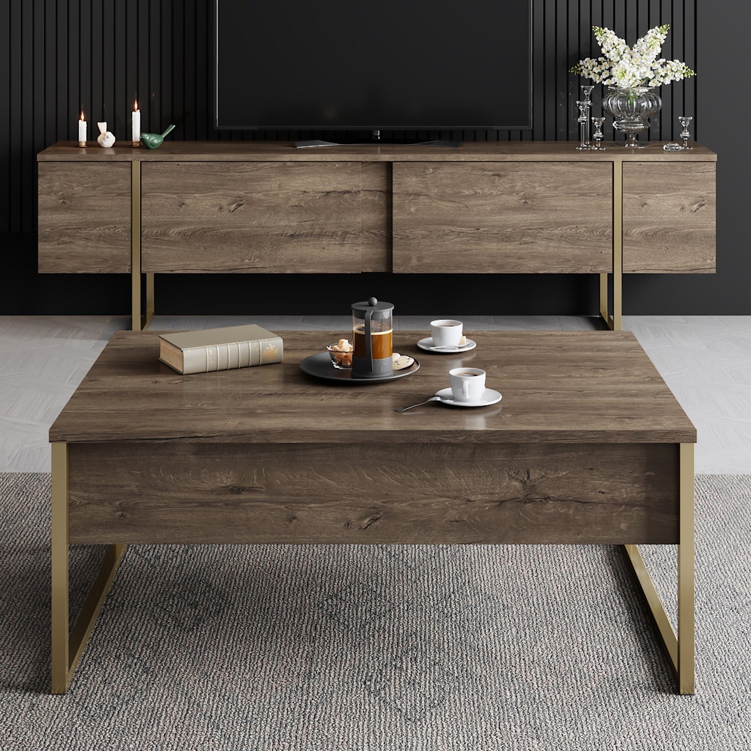 Kalune Design Sada nábytku do obývacího pokoje Luxe ořech/zlatá II - Obrázek 2