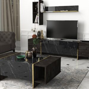 Kalune Design Sada nábytku do obývacího pokoje Veyron hnědá/mramor/zlatá II