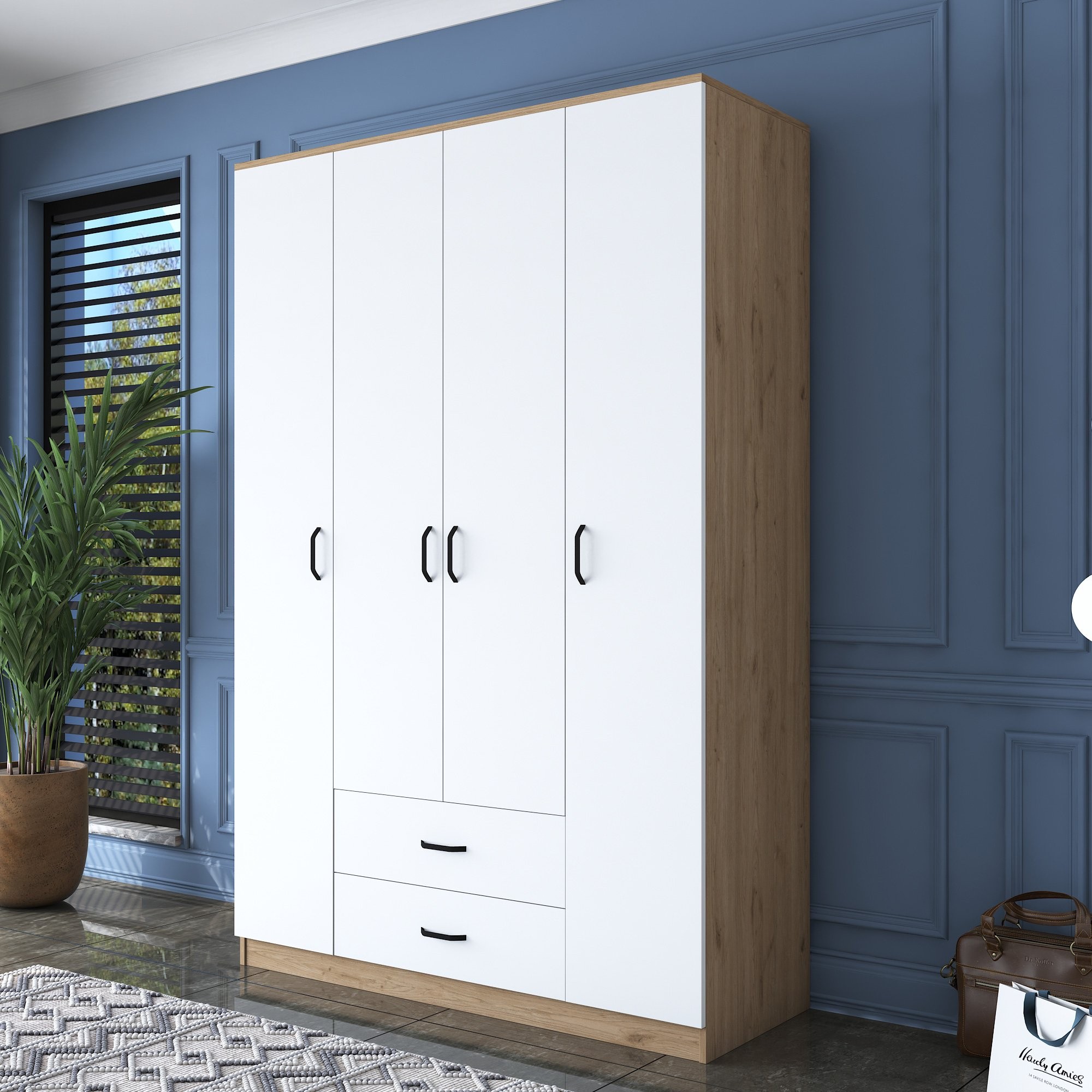 Kalune Design Šatní skříň BA 112 140 cm ořech/bílá - Obrázek 2