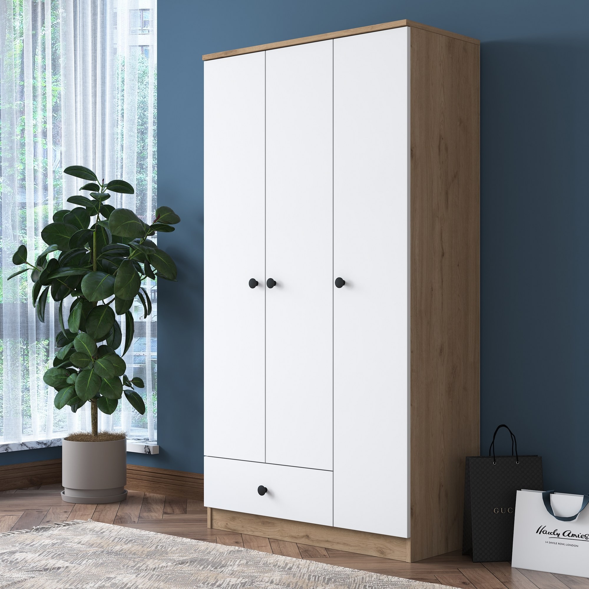 Kalune Design Šatní skříň BA 117 90 cm ořech/bílá - Obrázek 2