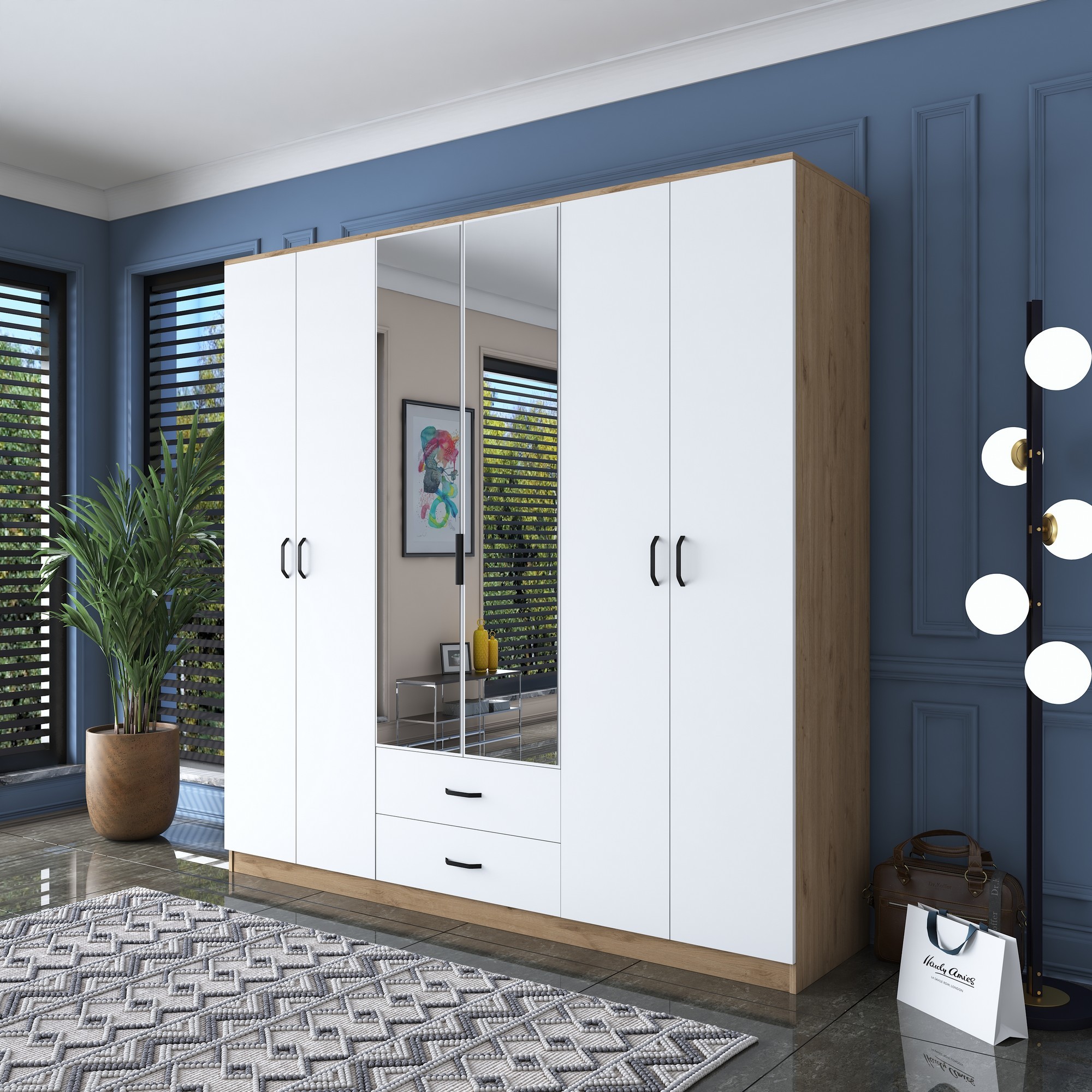 Kalune Design Šatní skříň BA 130 210 cm se zrcadlem ořech/bílá - Obrázek 2