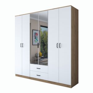 Kalune Design Šatní skříň BA 130 210 cm se zrcadlem ořech/bílá